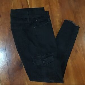 MOTHER Charmer Cargo Not Guilty Jeans Black Frayed Hem Ankle Women 28
